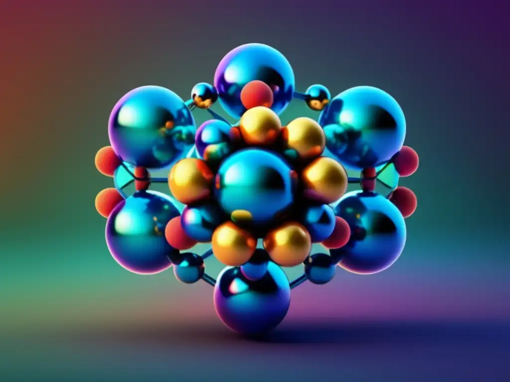 Estructura molecular en química inorgánica: Representación abstracta en 8k de interconexión de átomos en esferas vibrantes y simétricas