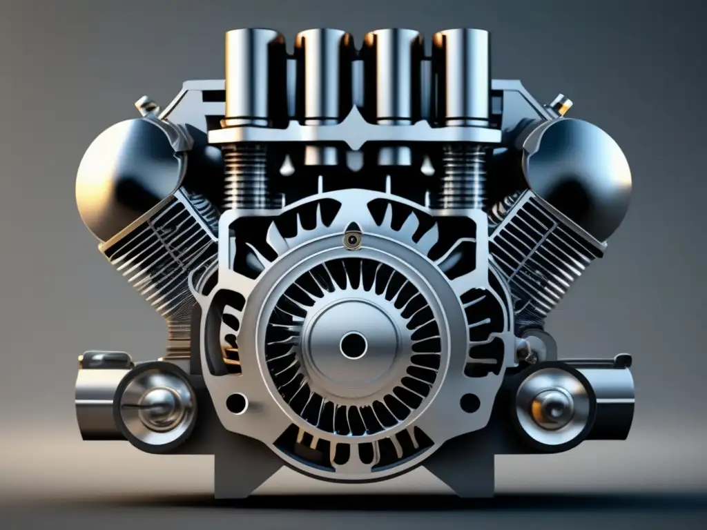 Motor de combustión interna eficiente: Imagen abstracta minimalista que muestra los componentes internos detallados y el flujo de energía