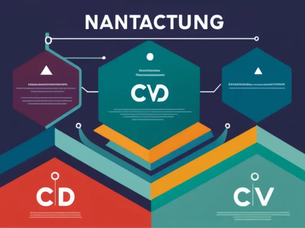 Proceso de fabricación de nanomateriales: imagen abstracta y minimalista que muestra etapas interconectadas de fabricación, como CVD, descomposición térmica y evaporación