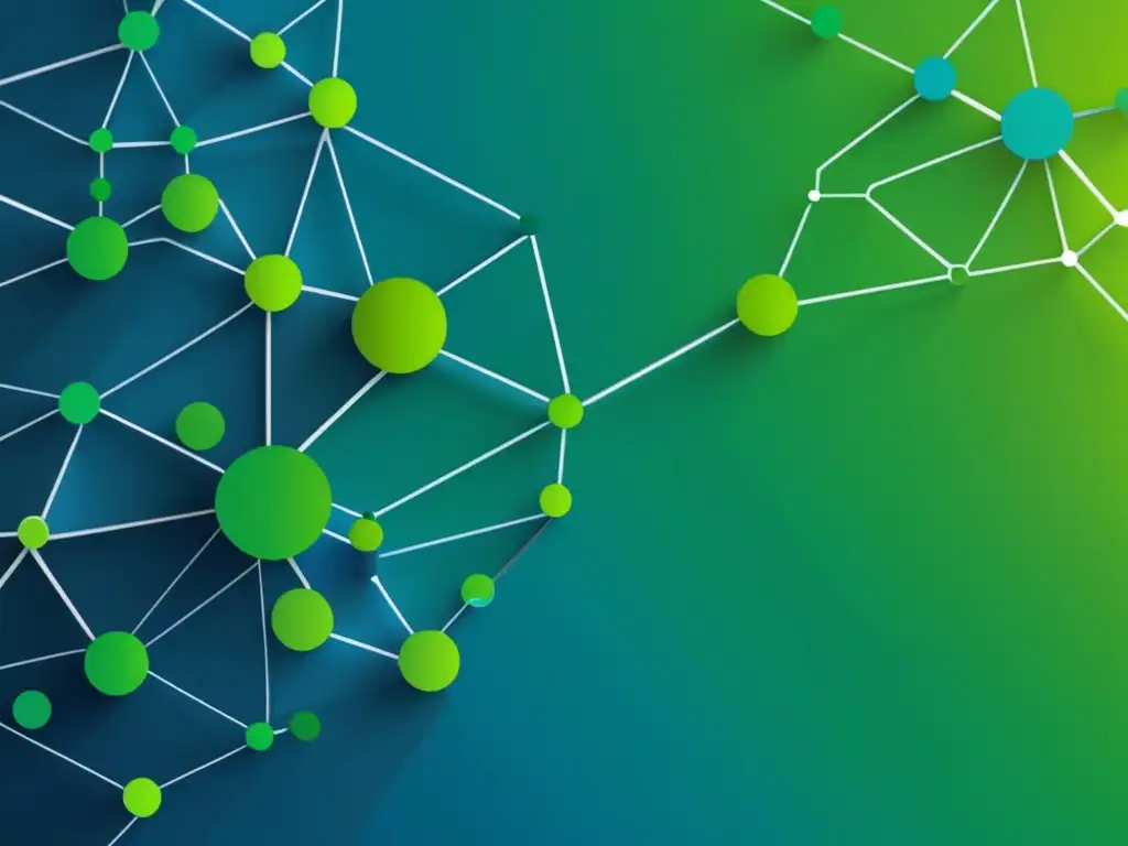 Impacto nanomateriales en sostenibilidad: red interconectada de formas geométricas simboliza compleja relación entre nanomateriales y sostenibilidad