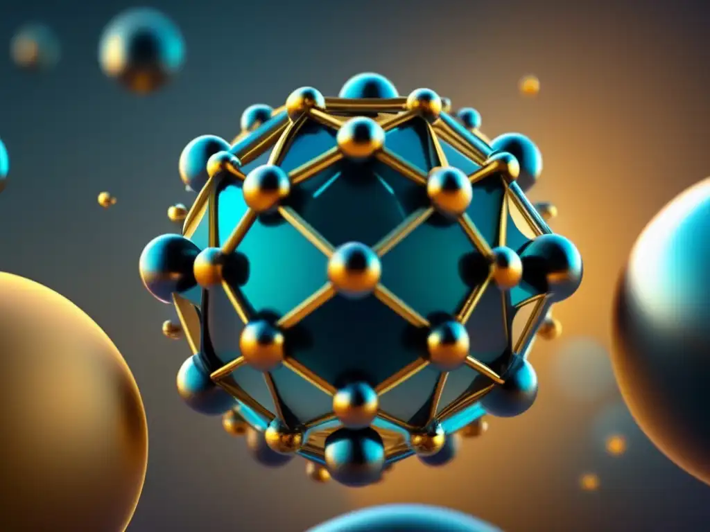 Nanopartícula futurista: estructura geométrica y colores vibrantes Nanotecnología en la industria alimentaria: nanopartícula futurista con estructura geométrica y colores vibrantes
