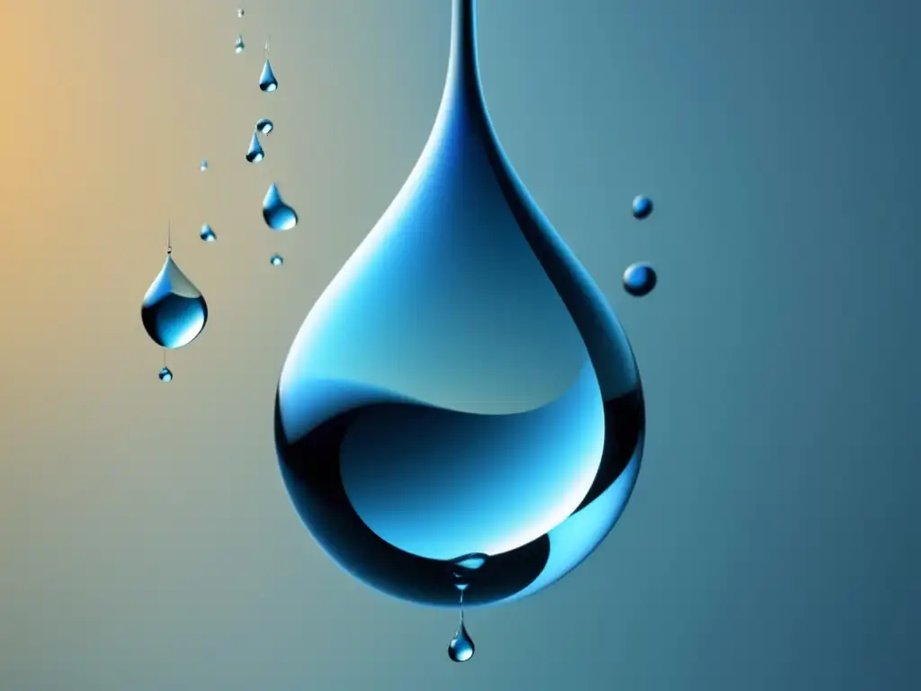 Nanotecnología para la crisis del agua: una gota de agua con nanomateriales filtrantes rodeada de contaminantes y formas abstractas