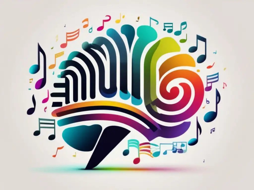 Efectos de la música en el cerebro: imagen abstracta de un cerebro musical con colores vibrantes representando regiones y conexiones