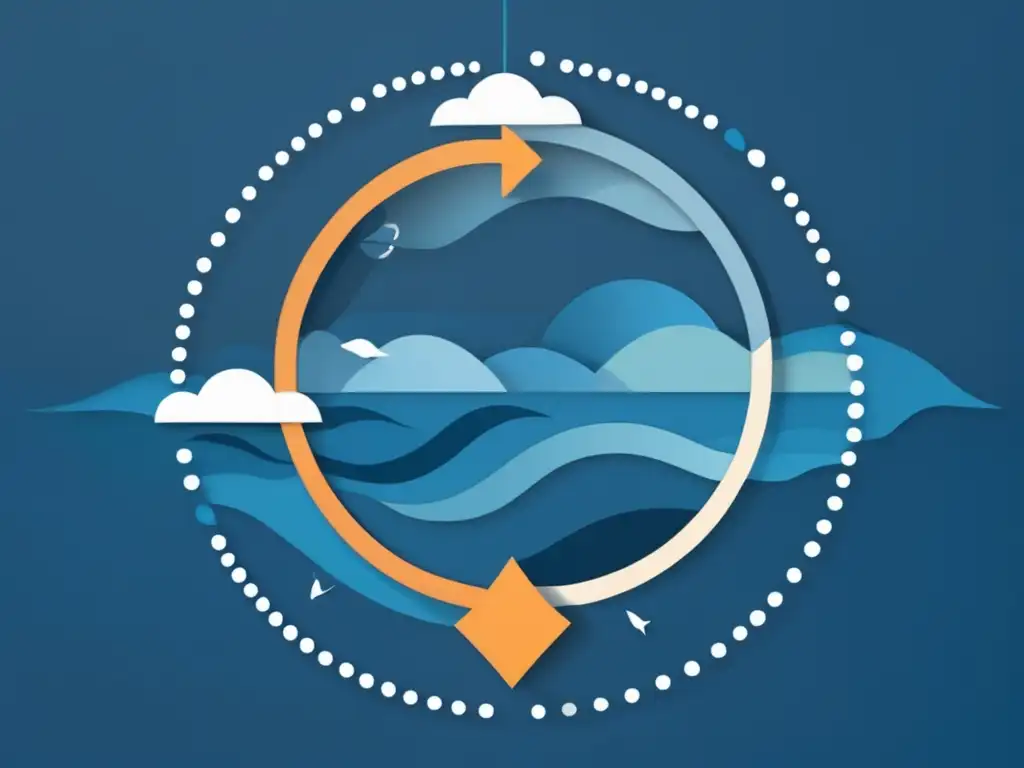 Importancia del ciclo del carbono en los océanos: imagen minimalista que muestra la interconexión entre atmósfera, océanos y organismos marinos