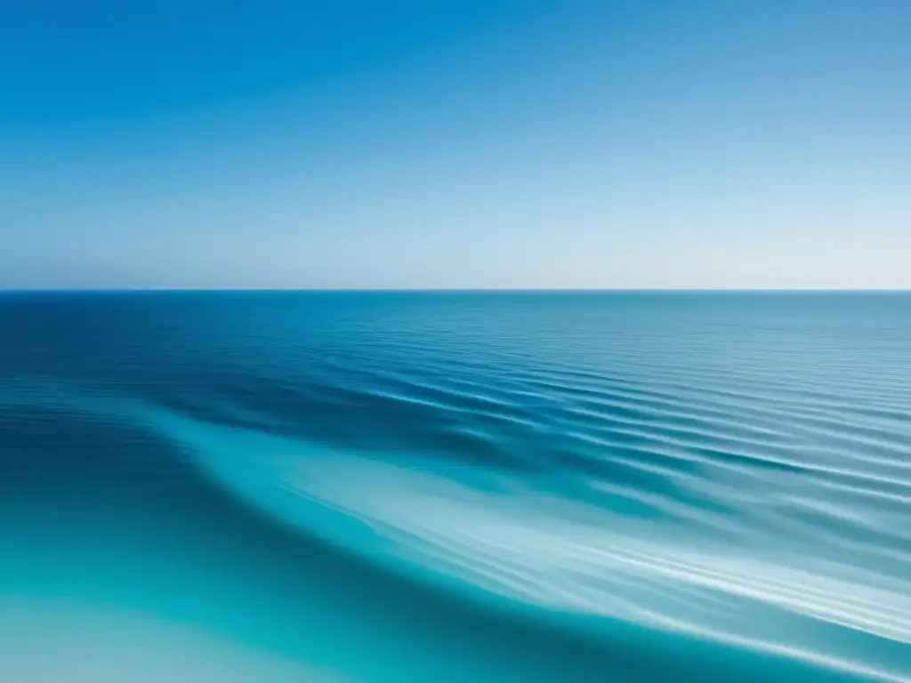 Zonas muertas océano: imagen minimalista del mar, azul sereno y tranquilo, con sutiles rizos en su superficie