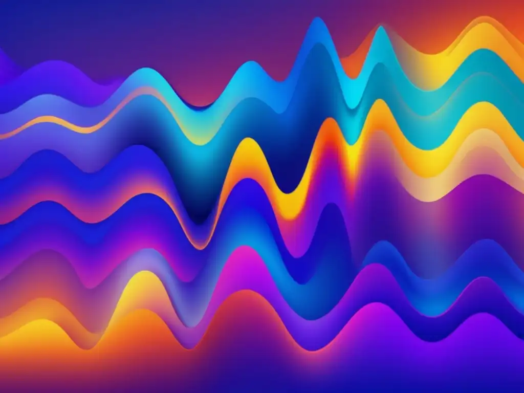 Representación abstracta de ondas sonoras en colores vibrantes y formas geométricas, evocando un espectrograma