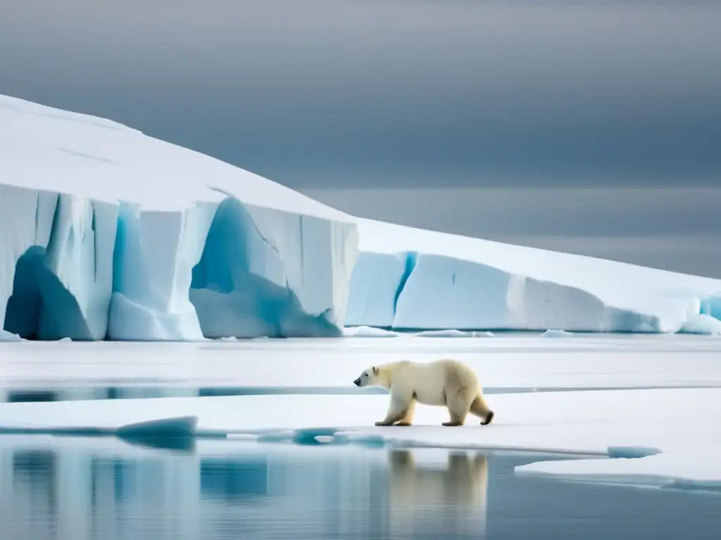 Desafío conservación especies Ártico: paisaje ártico con oso polar en hielo