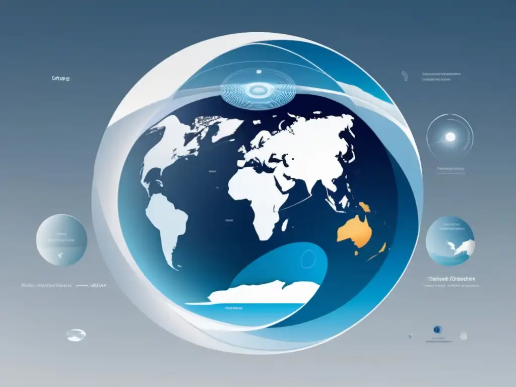 Impacto eras glaciales: imagen 8k detallada representa clima global con círculos interconectados: Tierra, hielo y atmósfera