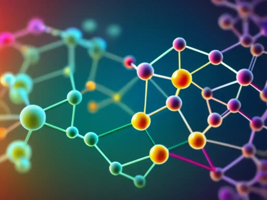 Diseño de medicamentos de última generación con estructuras moleculares entrelazadas en vibrantes colores-