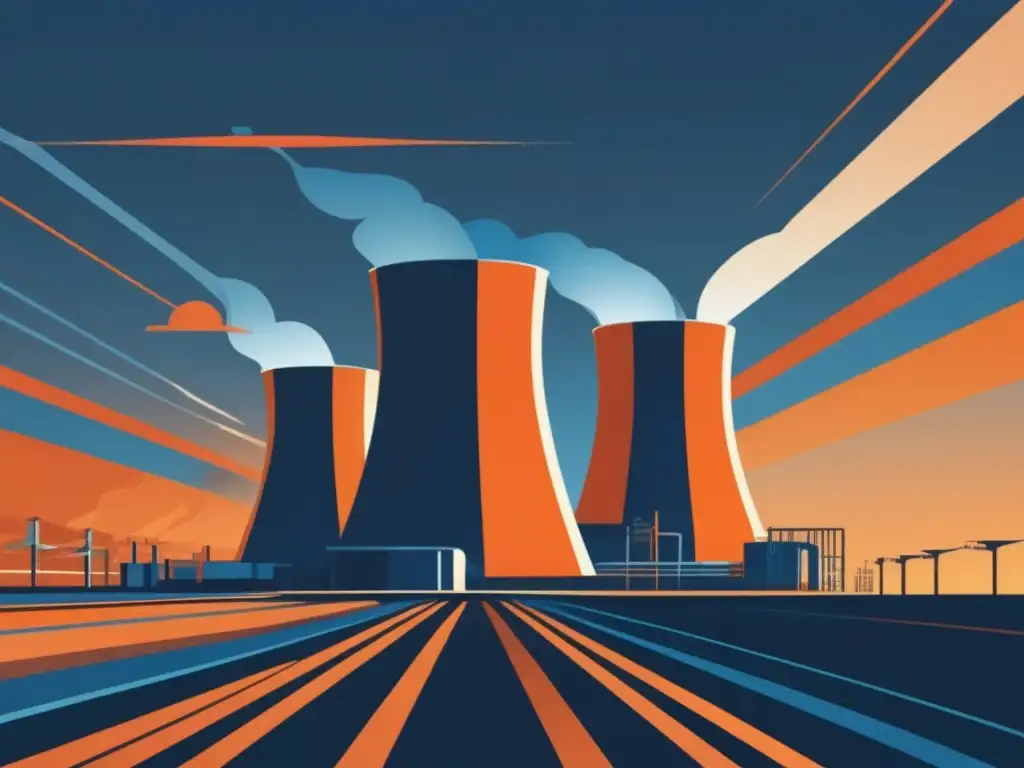 Energía nuclear: Ética y diseño de planta al atardecer