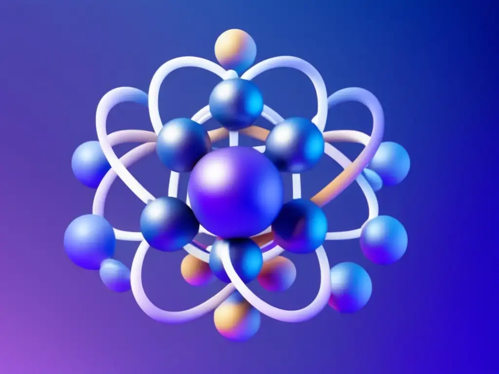 Avances en diseño de fármacos: Imagen abstracta con modelo molecular 3D y fondo degradado de tonos azules y morados