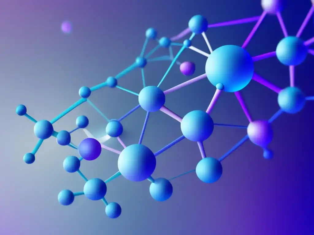 Descubrimiento de fármacos mediante proteómica: red de proteínas abstractas en azul y morado