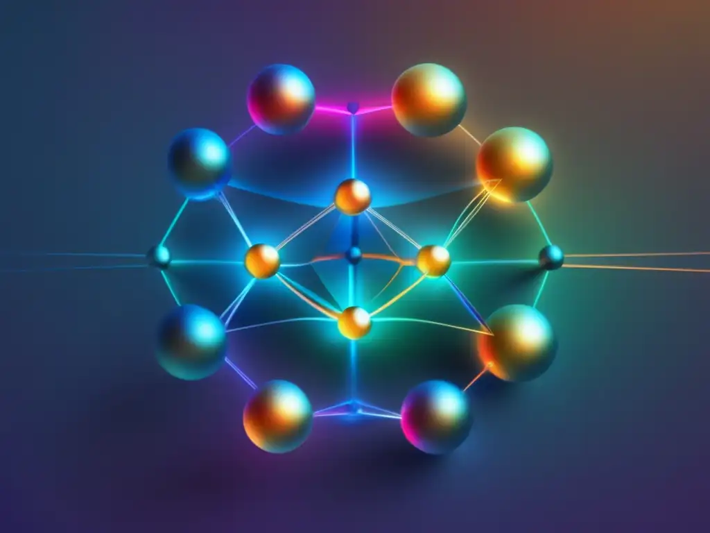 Escalabilidad en la computación cuántica: imagen abstracta de nodos interconectados representando qubits, con líneas entrelazadas y colores vibrantes