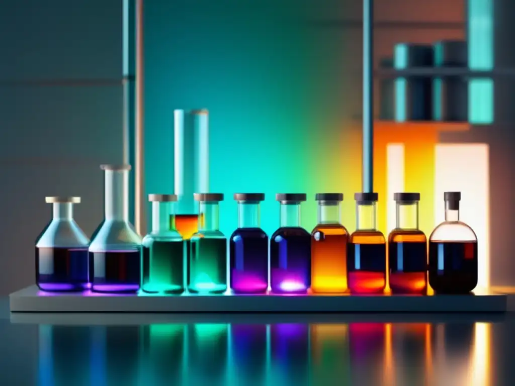 Fotoquímica en la industria: aplicaciones prácticas con colores y patrones vibrantes en un laboratorio moderno