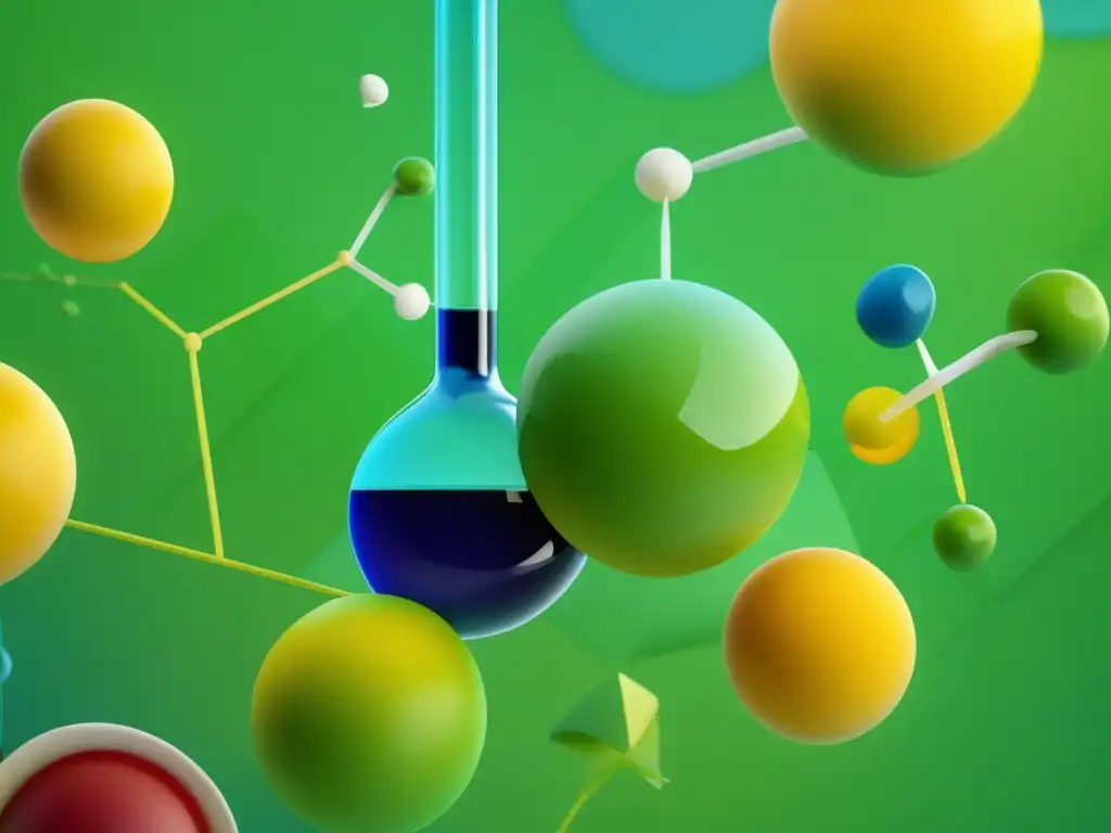 Importancia Química Orgánica en Industria Alimentaria: Imagen 8k detallada, minimalista y abstracta que destaca interacciones y transformaciones en la industria, con colores frescos y vibrantes