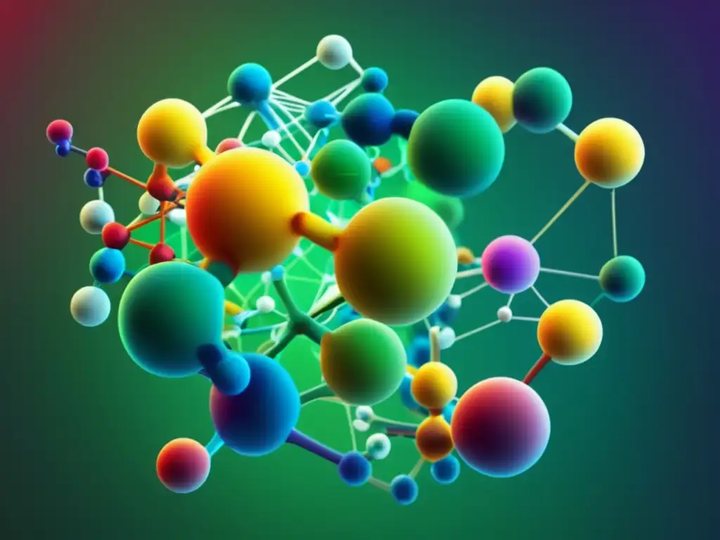 Importancia de la Química Verde en la educación: Red interconectada de moléculas coloridas que representan la integración de la Química Verde en el currículo educativo