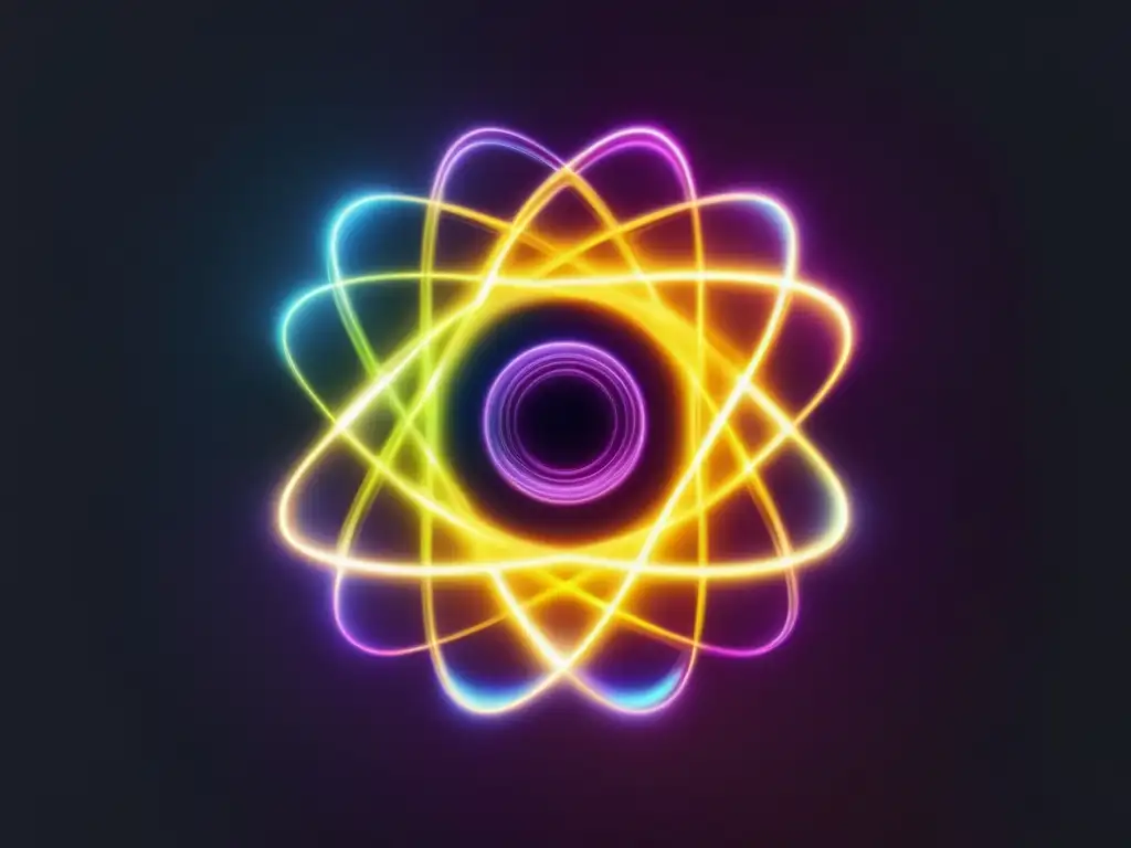 Elementos radioactivos en química inorgánica: representación abstracta y vibrante de estructuras atómicas en una imagen 8k