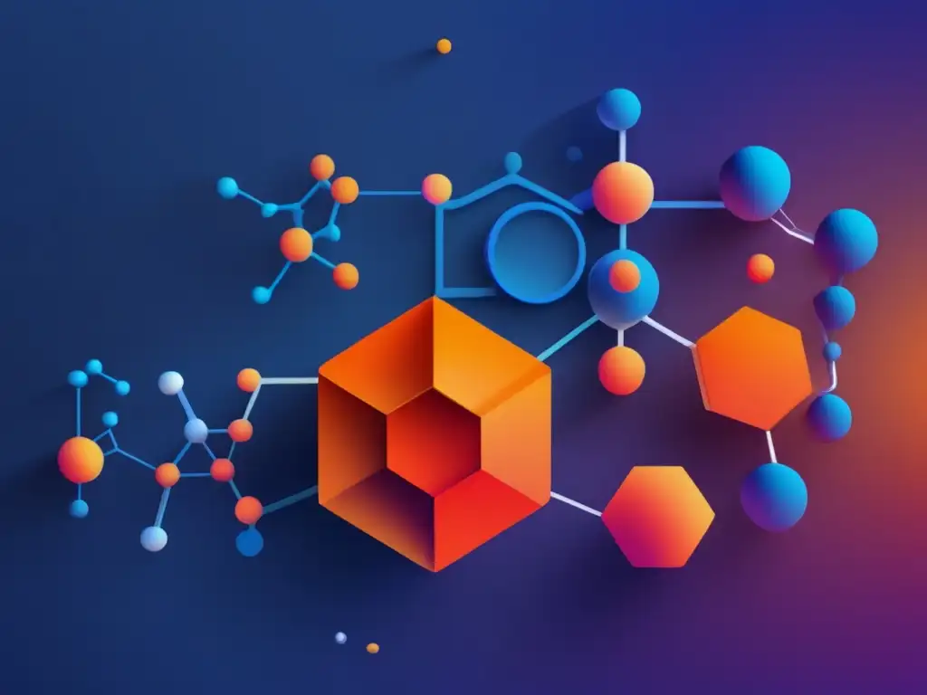 Imagen: Reacciones orgánicas para síntesis química con fondo vibrante y formas geométricas interactivas