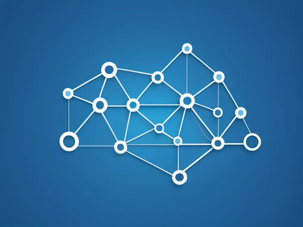 Importancia política científica: red interconectada de nodos y líneas en azul, simbolizando disciplinas científicas y flujo de conocimiento