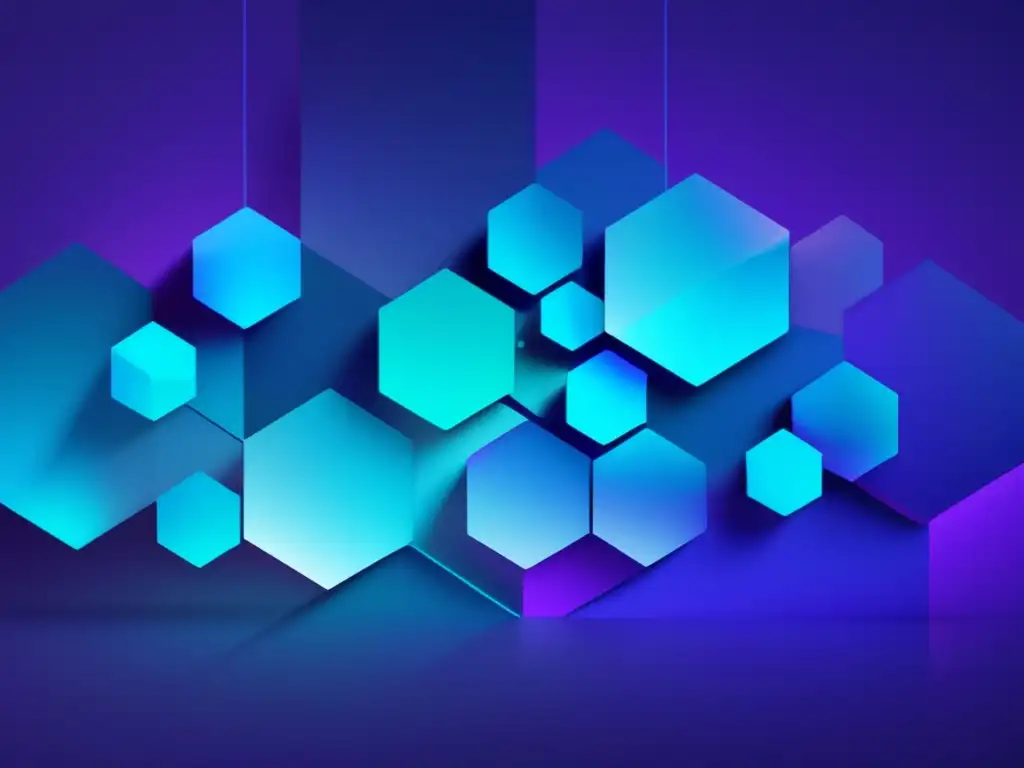 Red de formas geométricas en tonos azules y morados, representando la integración de la criptografía cuántica en el currículo educativo Criptografía cuántica para educación: Red abstracta de formas geométricas azules y moradas