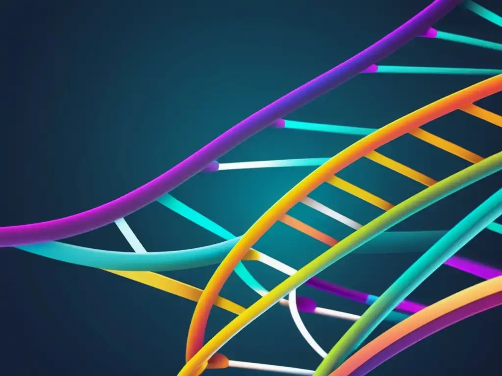 Bioinformática: Red genética interconectada con colores vibrantes y formas geométricas modernas (110 caracteres)