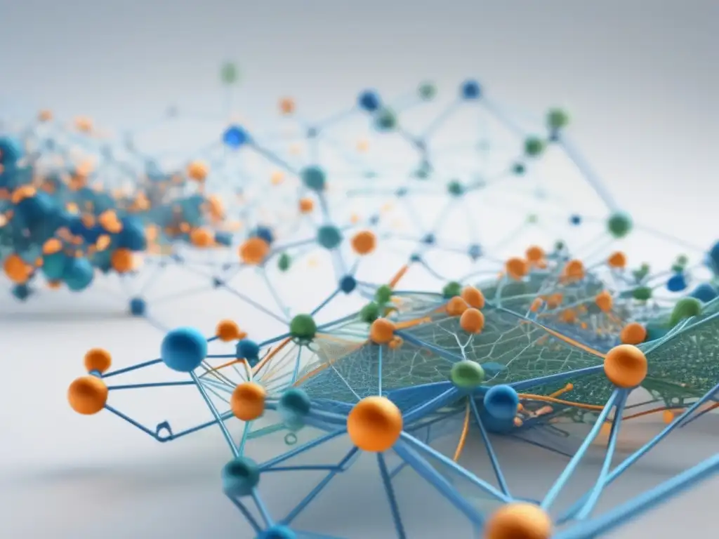 Avances en epidemiología: Red global de formas geométricas conectadas en azul, naranja y verde, simbolizando la colaboración internacional