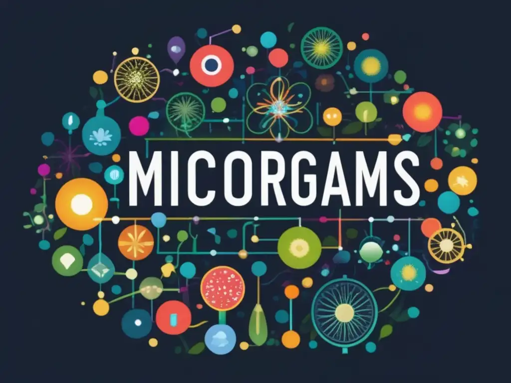 Importancia microorganismos en biotecnología: red de vida y color simbolizan su diversidad y contribución a la ciencia y el avance tecnológico