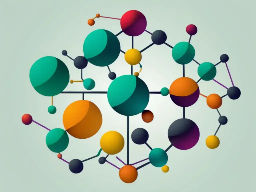 Importancia Química Orgánica en Bioquímica: Moleculas interconectadas, colores vibrantes, líneas limpias