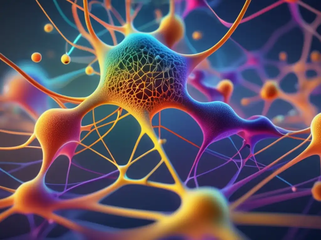 Red neuronal 8k con conexiones intrincadas y colores vibrantes