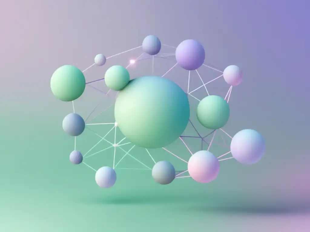 Herramientas de análisis de datos en biomedicina: imagen abstracta con nodos interconectados en tonos pastel y líneas translúcidas