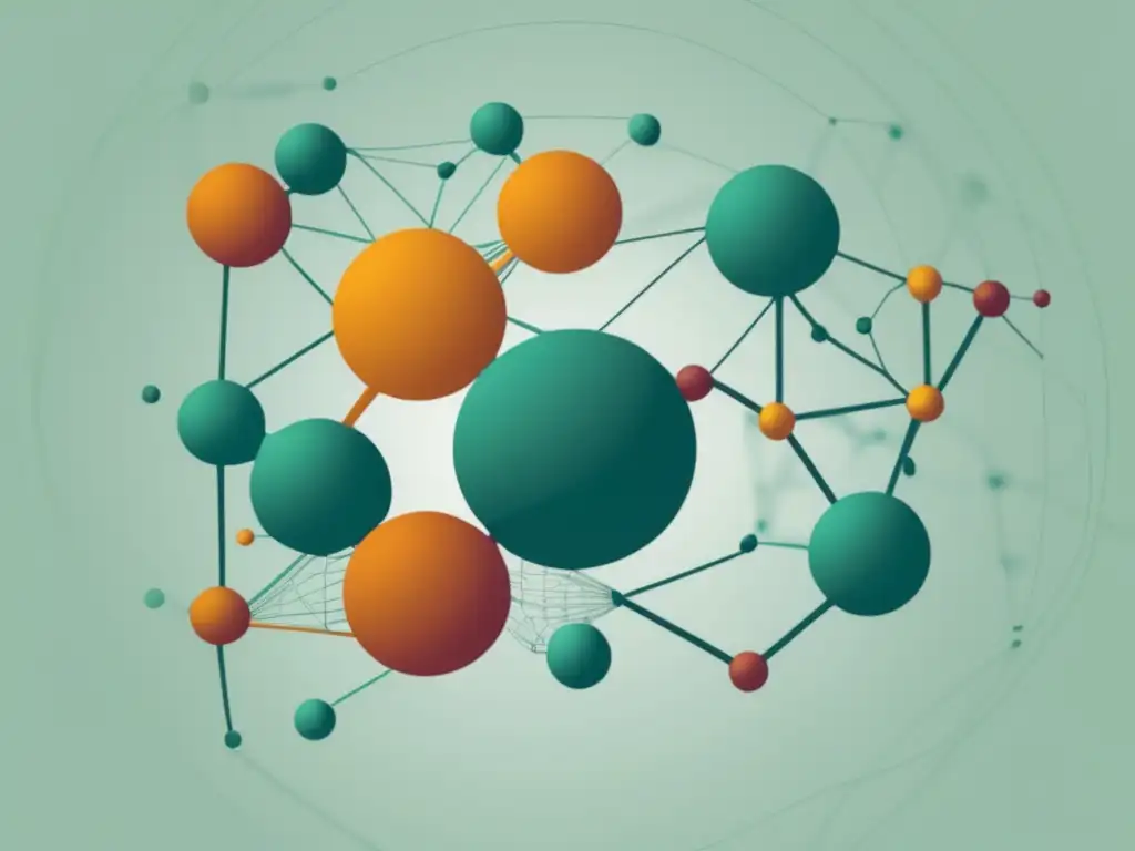 Importancia biología molecular: red biológica interconectada, fuerzas y componentes moleculares representados en imagen minimalista