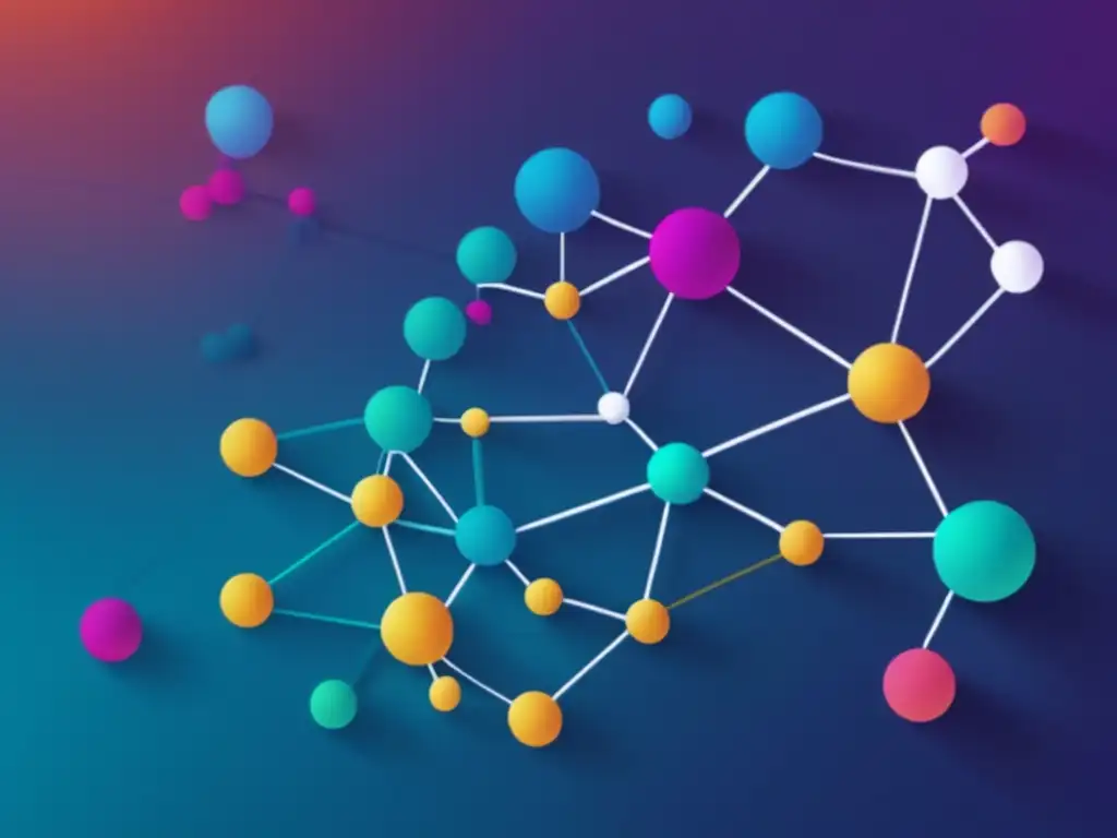 Representación proteómica de Descubrimiento de fármacos con moléculas interconectadas en colores vibrantes