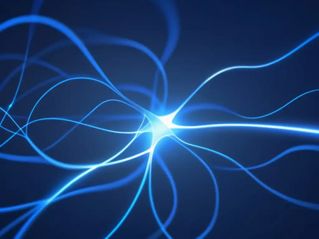 Redes neuronales interconectadas en azul brillante Beneficios de la biomedicina en fármacos: Red neural abstracta, conexiones intrincadas y elegantes que representan el potencial de intervención y restauración en enfermedades neurodegenerativas
