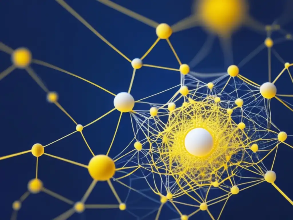 Inmunidad envejecimiento: red compleja de líneas y formas en vibrante gradiente de azul a amarillo, simbolizando protección y balance