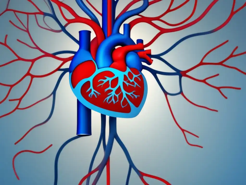 Sistema circulatorio humano: imagen abstracta que muestra la red intrincada de arterias, venas y capilares, resaltando su función vital