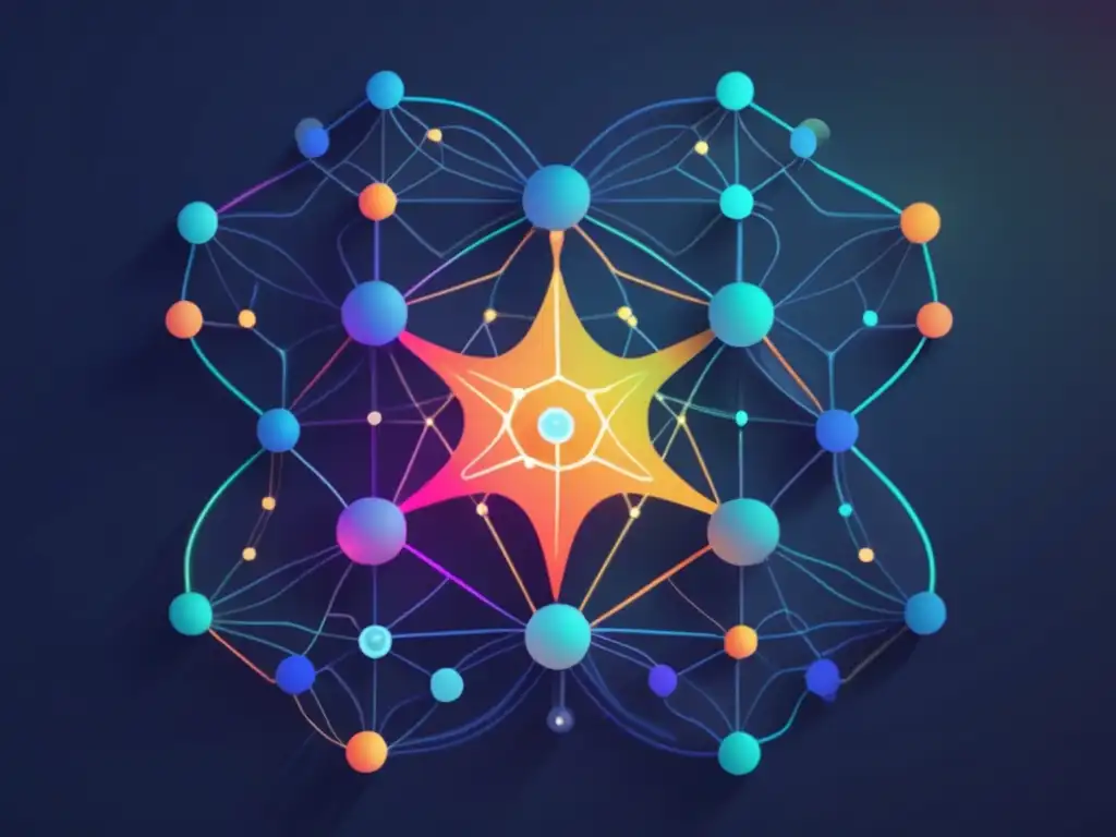 Transformación investigación biológica con datos: redes neuronales interconectadas y abstractas, flujo de datos y colores vibrantes