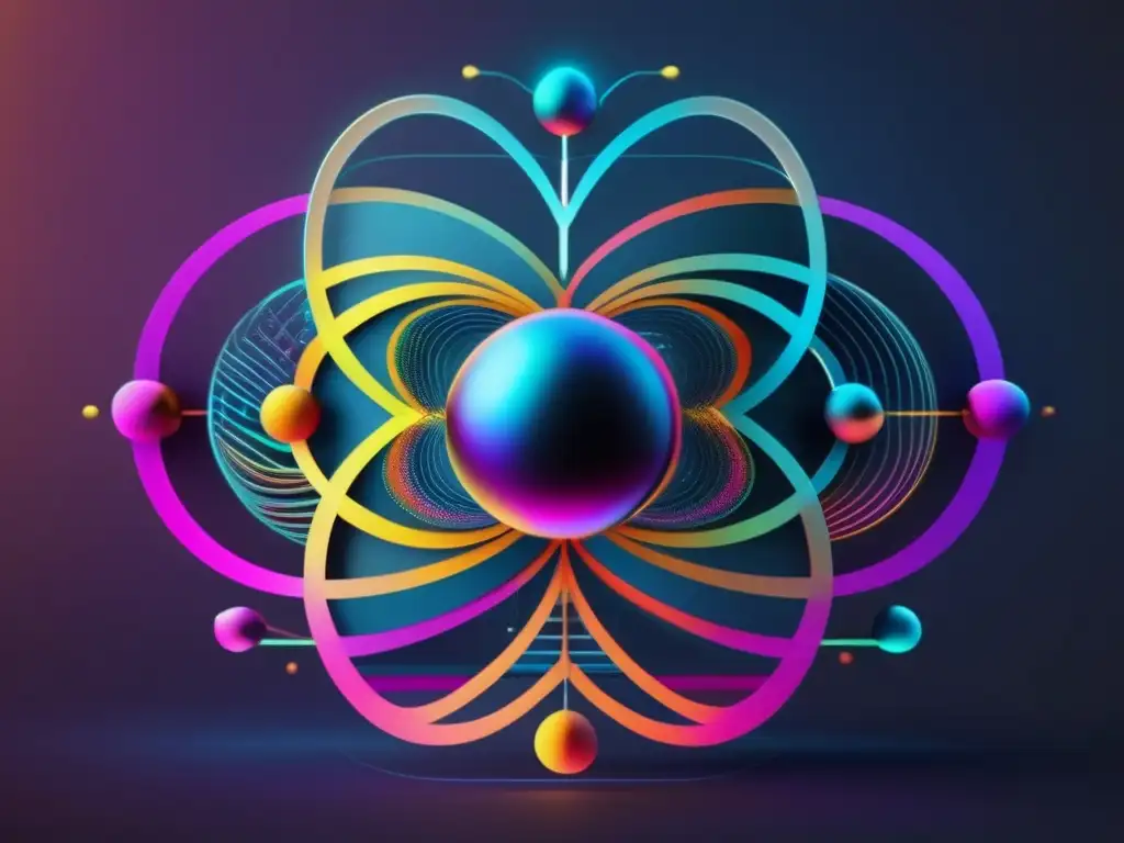 Quantum computer: diseño minimalista y colores vibrantes Computación cuántica: misterios revelados con un diseño minimalista y vibrantes líneas entrelazadas en patrones geométricos intrincados
