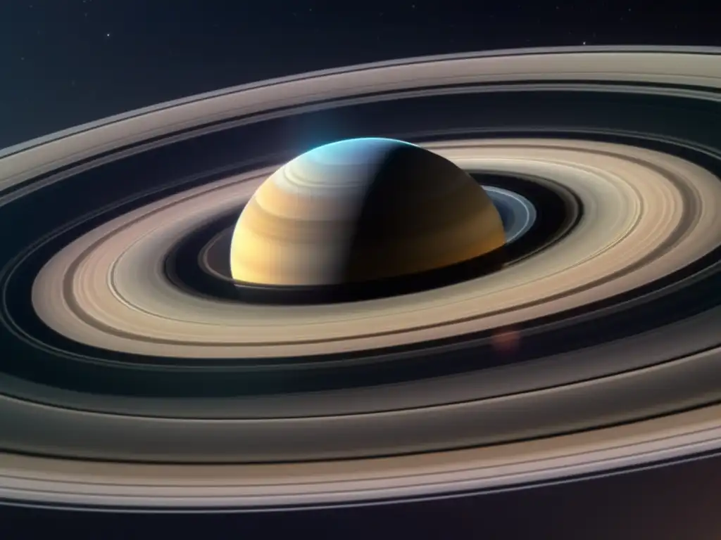 Descubrimientos anillos Saturno: Imagen 8k ultradetallada minimalista de los anillos de Saturno, destacando su estructura y materiales