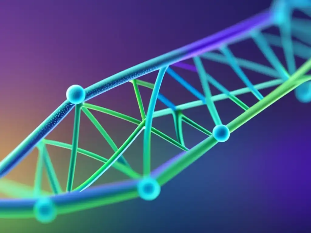 Herramientas para la biología sintética: imagen detallada de redes de ADN, colores vibrantes y fondo misterioso que invita a reflexionar