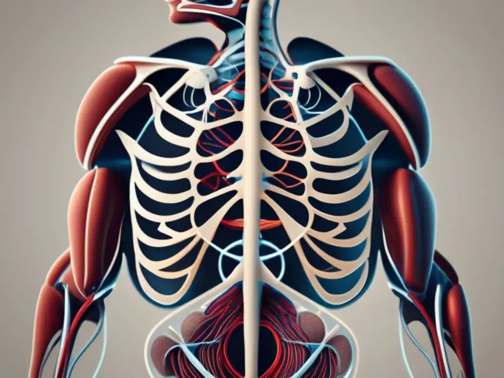 Anatomía humana: Explorando cuerpo con sistemas esquelético, muscular y cardiovascular entrelazados