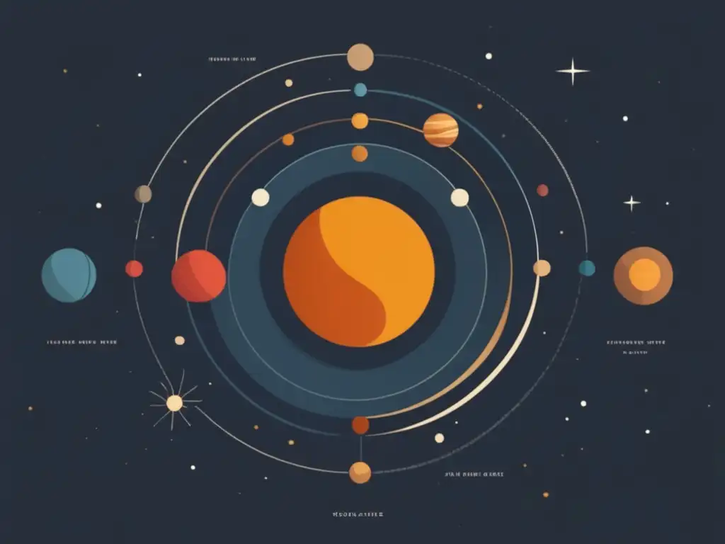 Influencia gravitacional Sistema Solar afecta: Representación minimalista y serena del sistema solar con planetas en órbita alrededor del sol