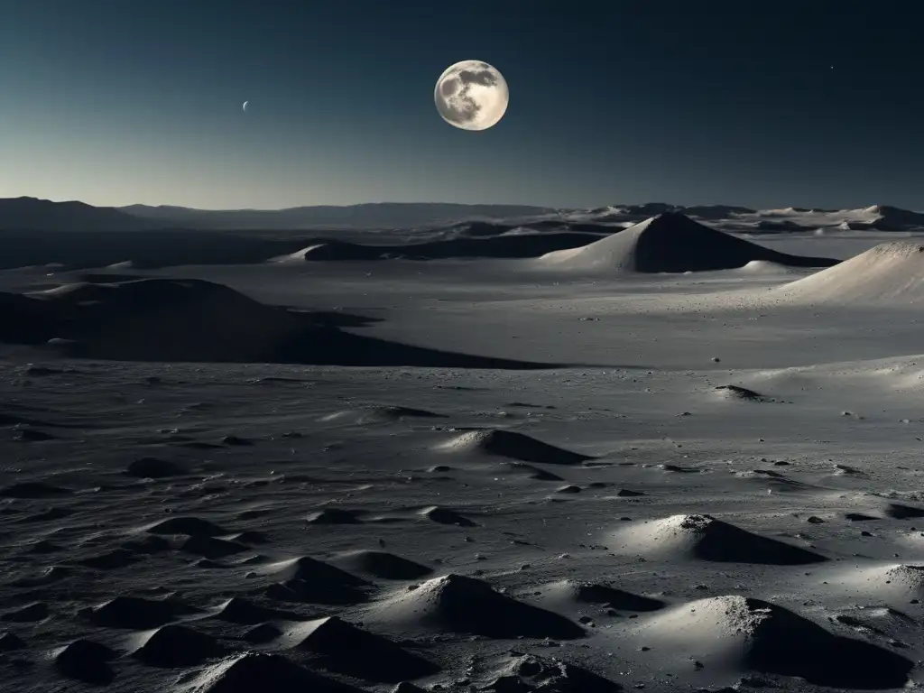 Desafíos técnicos colonización Luna: paisaje lunar capturado en detalle, belleza desolada y cautivadora