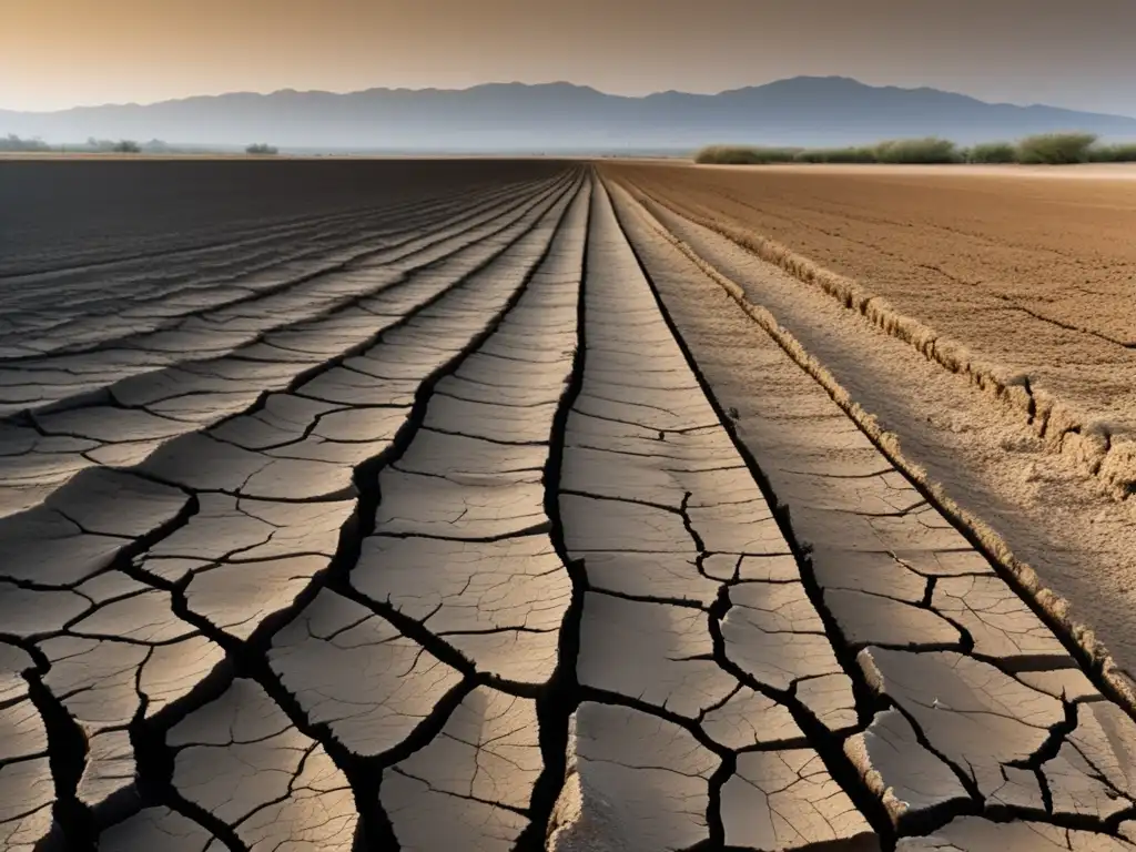 Contaminación agrícola y alimentos envenenados: paisaje árido y cultivos marchitos