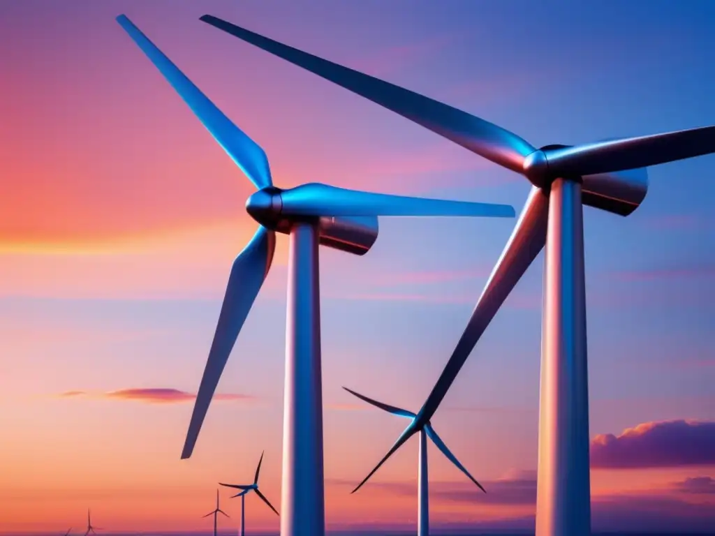 Turbina eólica futurista con diseño minimalista, generando energía sostenible con materiales avanzados