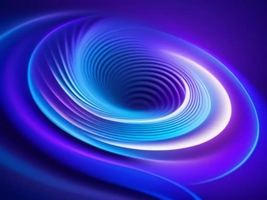 Vortex cuántico: patrones geométricos en azul y morado, con partículas de luz